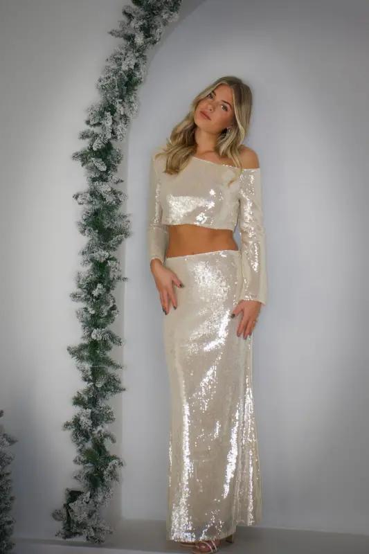 Champagne Hour Sequin Maxi Skirt